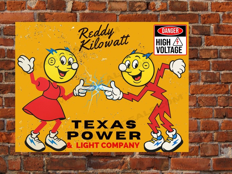 Reddy Kilowatt & Wife Vintage Style Cartoon Poster Electric Power Safety 18×24