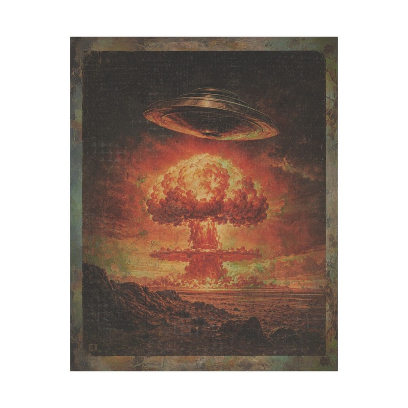 Vintage NUKE UFO DISCLOSURE Wall Art, Atomic Bomb UAP Poster, Sci-fi War Decor