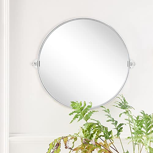 Round Pivot Bathroom Mirror Circle Metal Framed Tilting 24″L x 24″W Chrome