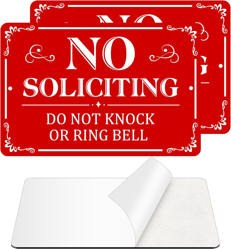 No Soliciting Sign for Front Door, (2 Pack) Self-adhesive , 9 x 6 inches Aluminu
