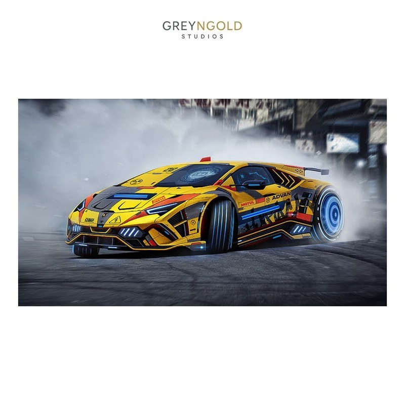 Lamborghini Tron Drifting Car Poster Wall Art Print pick size A4/A3/A2/90x60cm
