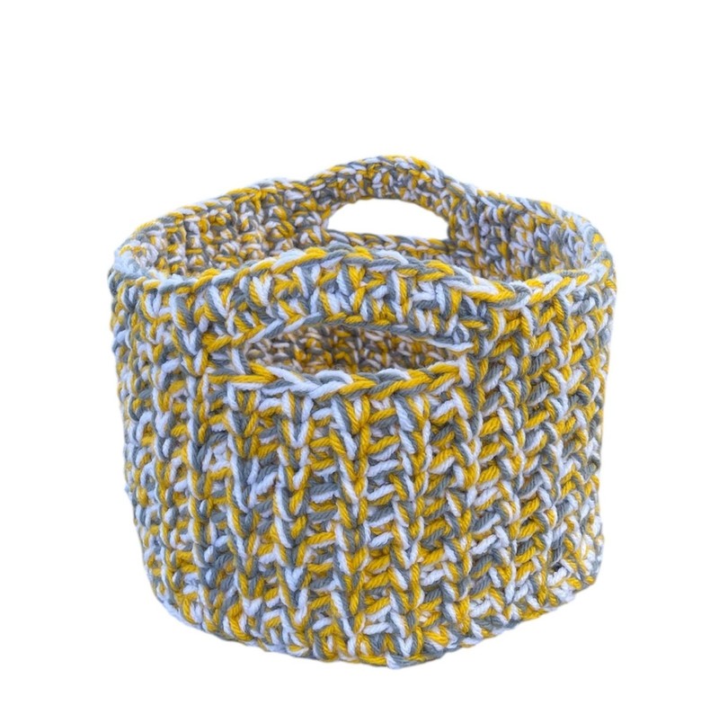 Handmade Crochet Basket Yellow, Gray, and White Multi-Use Storage With Handles gallery