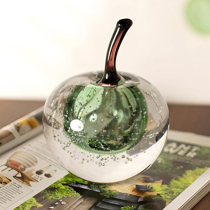 Modern Green Glass Apple Statue - Elegant Home Decor for Living Room & Office gallery
