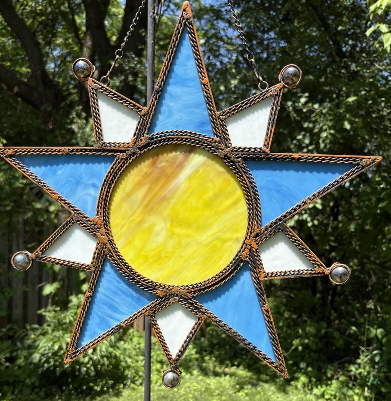Large Stained Glass Sun & Star Hanging weight 2 lbs 15 oz