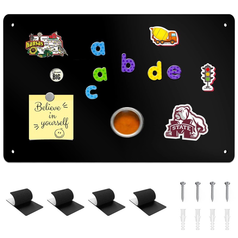 Black Metal Magnetic Bulletin Board for Wall Refrigerator 17.1x11.8 Inch