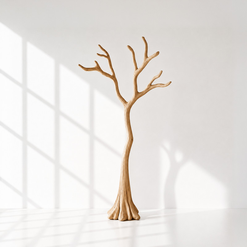 Coat Rack Natural Solid Wood Tree Standing Entryway Hat Organizer