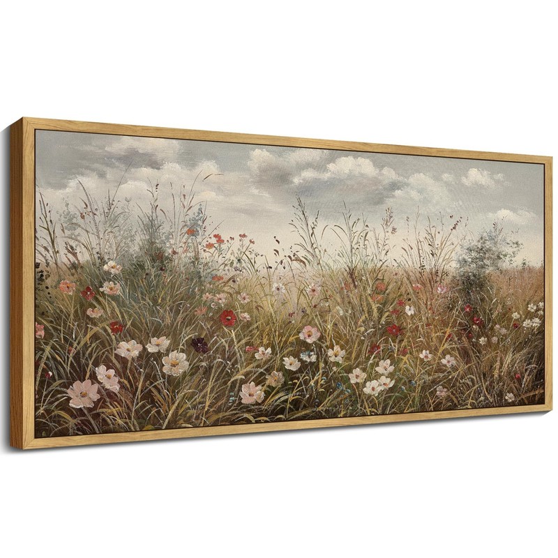 Vintage Landscape Framed Wall Art Meadow Wildflower Field Wall Prints Classic…