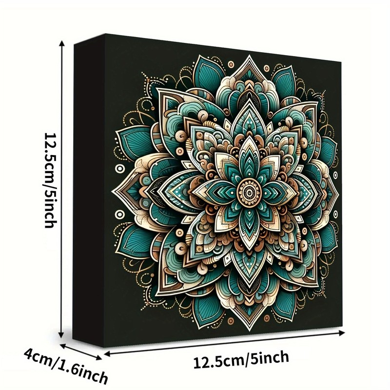 Teal Gold Lotus Mandala Wooden Box Sign Boho Zen Floral Home Office Shelf Decor gallery