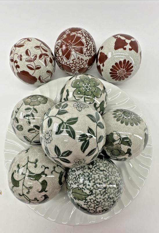Lot 9 Chinoiserie Ceramic Carpet Balls Spheres Orbs Decorative Balls Green Red
