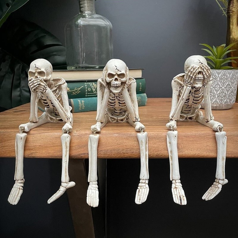 Kakeii Skull Statues Set Resin Skeleton Shelf Sitters Sitting Figurines for H... gallery