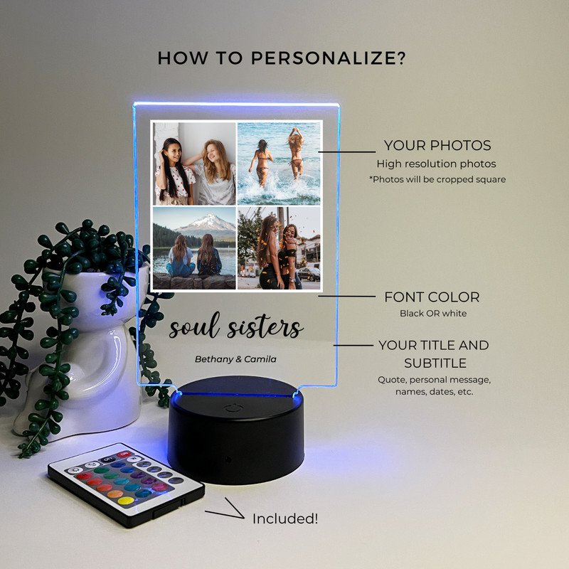 Personalized 4 Picture Custom Collage LED Night Light Up-Christmas, Family Gift gallery