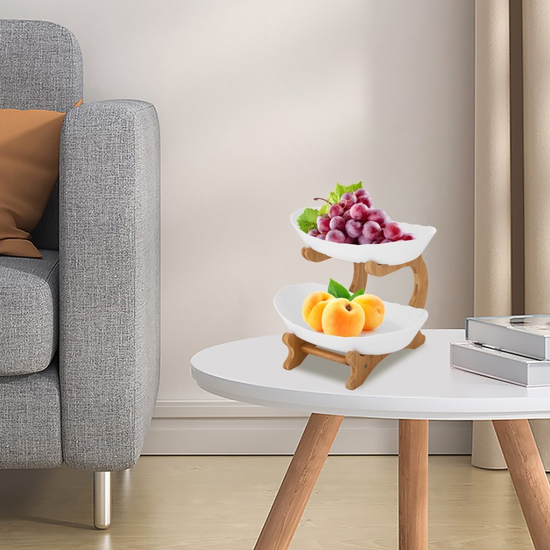 2 Tier Fruit Bowl Fruit Basket Stand Fruit Serving Tray Fruit Container White