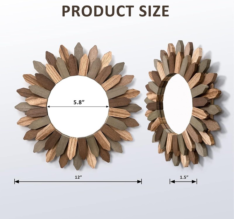 Boho Wall Decor 12 inch Decorative Mirror with Rustic Wood Sunburst Frame gallery