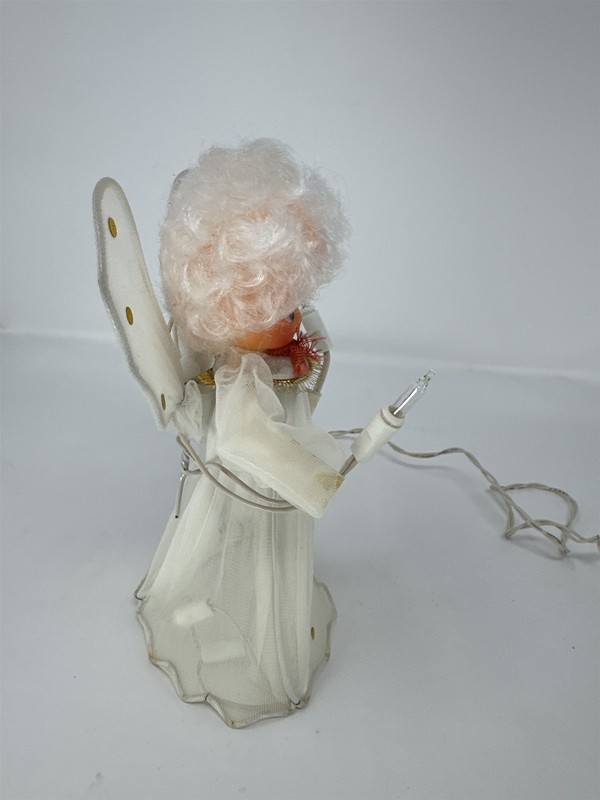 Vintage MCM Angel Christmas Tree Topper Hard Plastic Gold Gown Winged Decor gallery