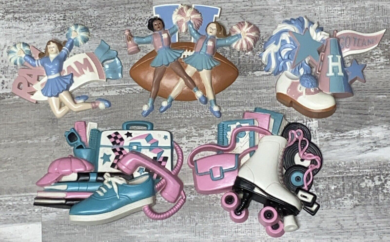 Vintage set 5 BURWOOD PRODUCTs 80s 90s wall decor Rollerskating Cheering Phone