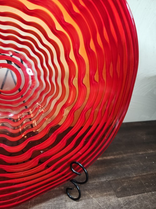 Hand Blown Glass Plate Swirl Murano Style Home Wall Decor Plate Red 16" Diameter gallery