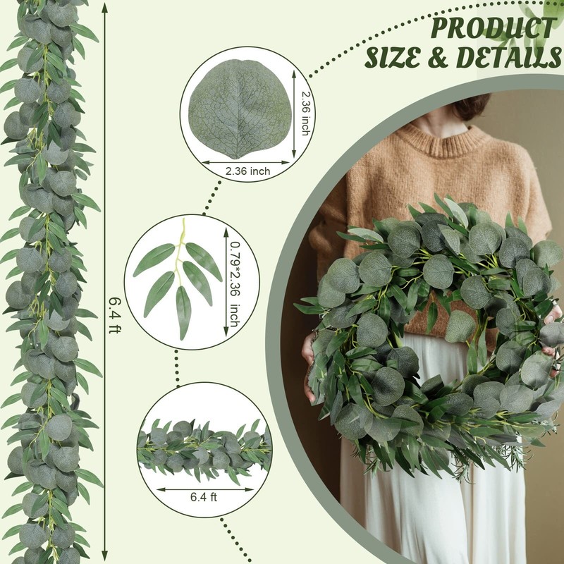 10 Pack Artificial Eucalyptus Garland with Willow Leaves 6.4 ft Artificial Gr... gallery