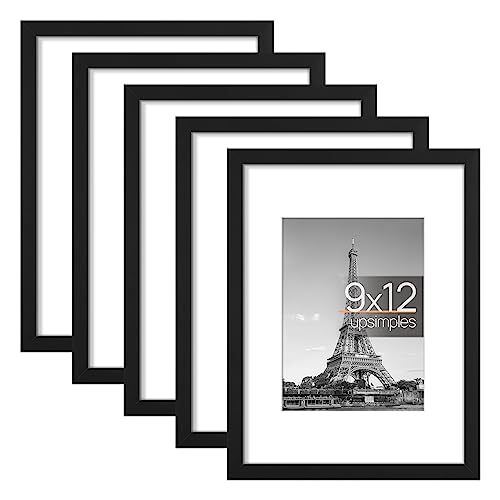 9×12 Picture Frame Set of 5, Display Pictures 6×8 with Mat or 9×12 Without Mat