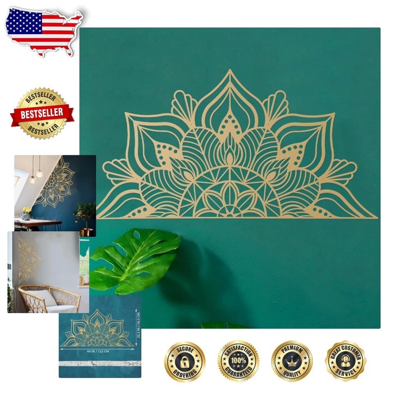 Large Metal Mandala Wall Art Gold - 44" Unique Lotus Decor