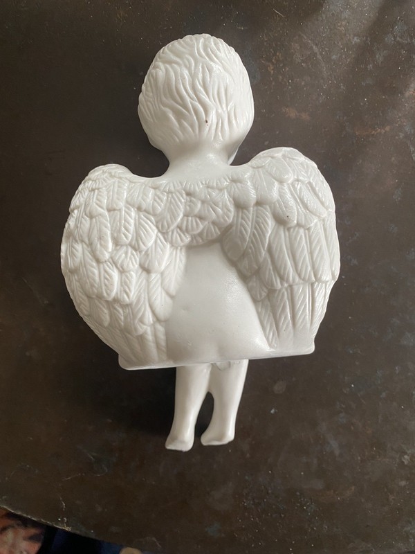 Vintage Ceramic Cherub Shelf Sitter Seated 10 X 3 Inches Tall. In Great Shape. gallery