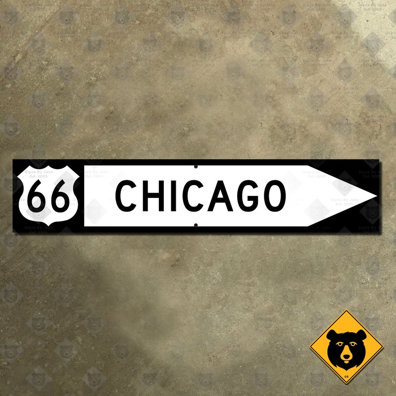 Illinois US Route 66 highway marker sign Mother Road Chicago arrow right 25x5