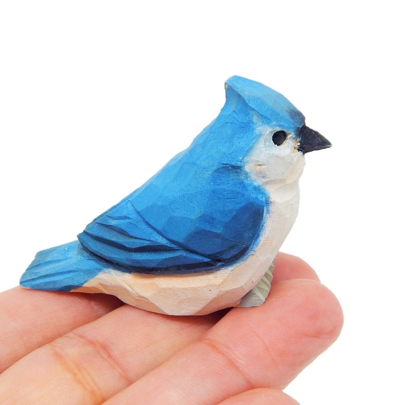 Tufted Titmouse Bird Wood Handmade Figurine Statue Small Sculpture Decor Mini