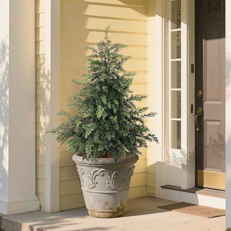 3FT Soft Textured Cedar Topiary Trees for Front Porch Decor, Artificial Shrubs gallery