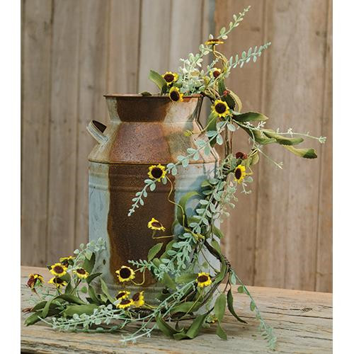 New Primitive Rustic Yellow Daisy SUNFLOWER GARLAND Swag Flexible Vine 4ft.
