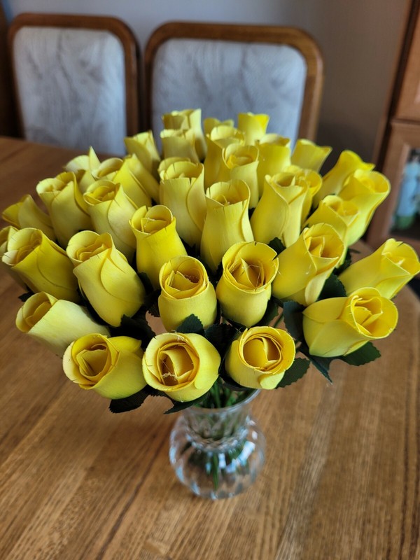 1 DOZEN – YELLOW – WOODEN ROSE BUDS 5 X 8 ARTIFICIAL FLOWERS – FREE SHIPPING