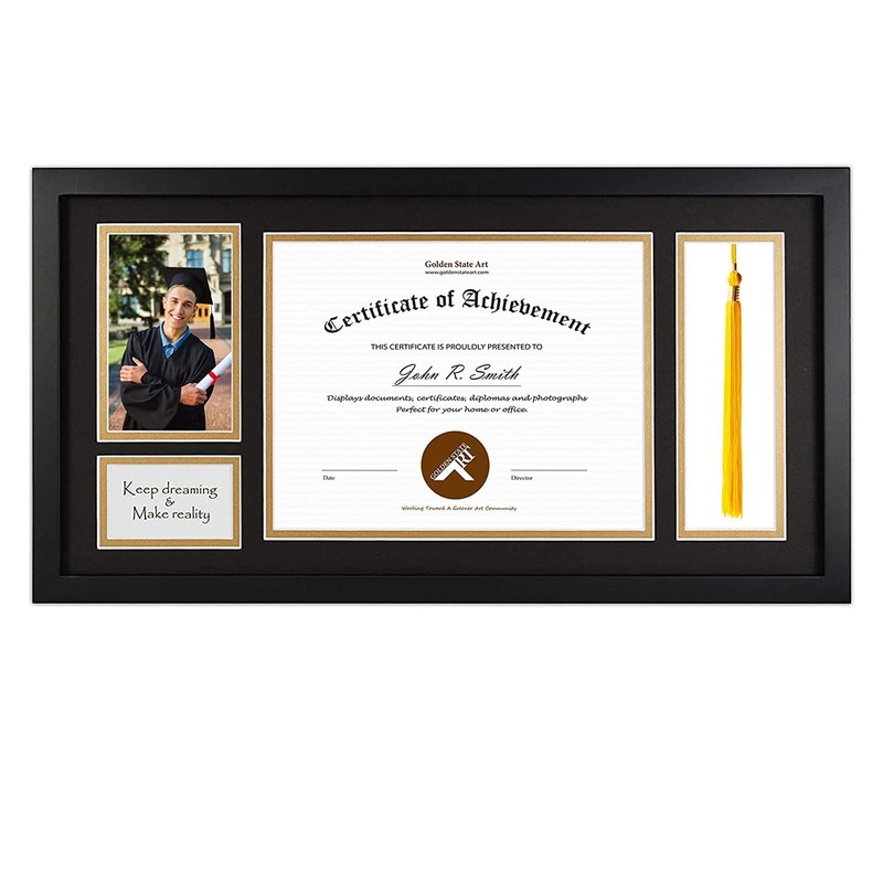 Golden State Art, Wood Diploma Tassel Shadow Box 11×22 Frame for 8.5×11