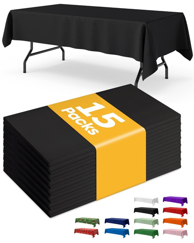 Black Plastic Table Cloth Rectangle Table 15 Pack, 54”×108” Tablecloth fo