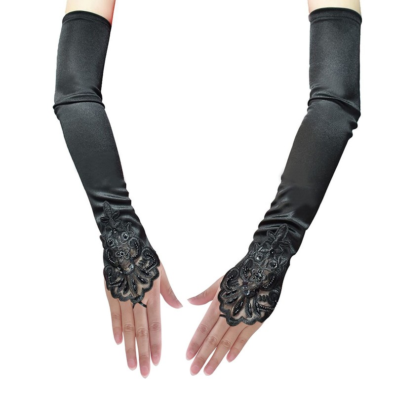 Women’s Long Opera Party 20s Satin Gloves Stretchy Adult Size Elbow Length 19…