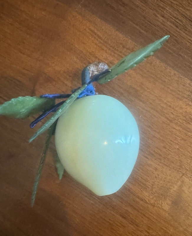 Vintage Carved Jade Stone Asian Light Green Plum/Peach Leaves Fruit READ