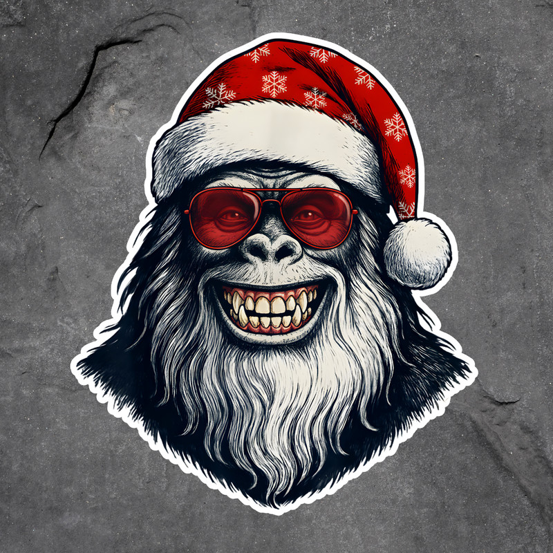 Bigfoot Sticker Vinyl Decal Santa Hat Christmas Funny Holiday Sasquatch Art
