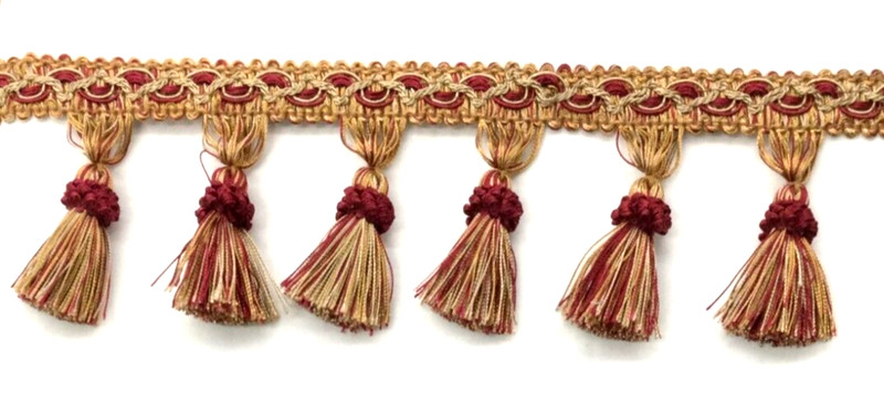 Tassel Fringe Trim 3.5″ for Drapery Curtains Upholstery Pillows/ Gold and Wine