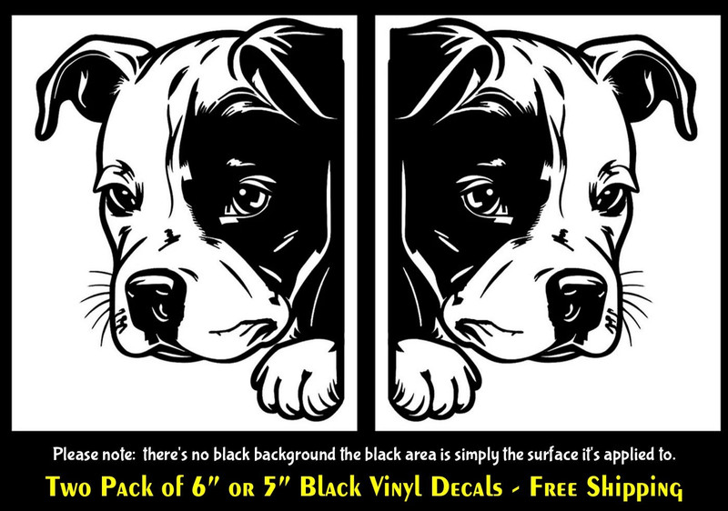 Pitbull Puppy Peeking 5″ or 6″ Black Vinyl Decals Car Truck Mirror Wall Door
