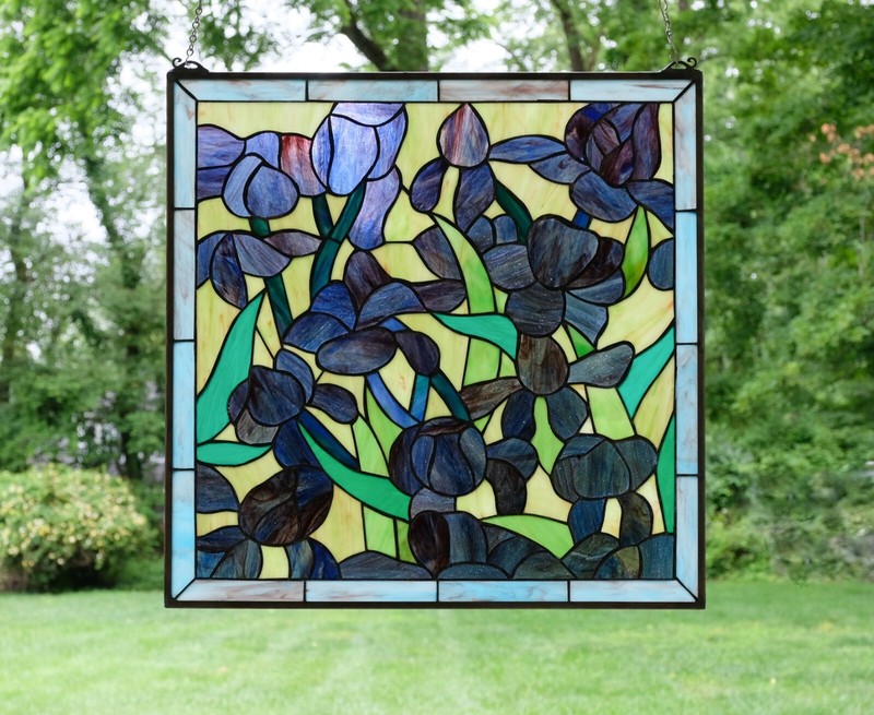 24″ x 24″ Tiffany Style stained glass Iris window panel