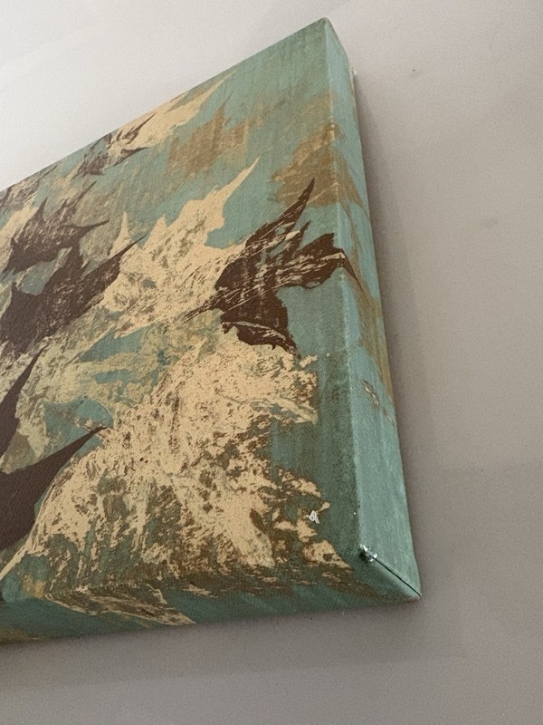 VTG Fall Leaves Golden Teal Brown Simple Abstract Canvas Wall Art 12"x12"x2" gallery