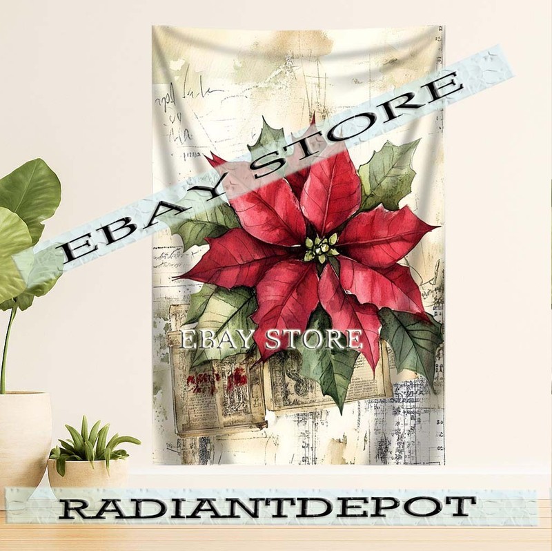 Holiday Bloom Tapestry Festive Floral Wall Art 39X59 in