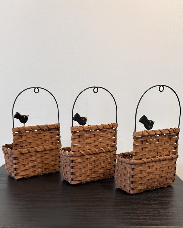 3 Vintage Wall Basket Set Apple Bird Kitchen Decor Wicker Woven Farmhouse gallery