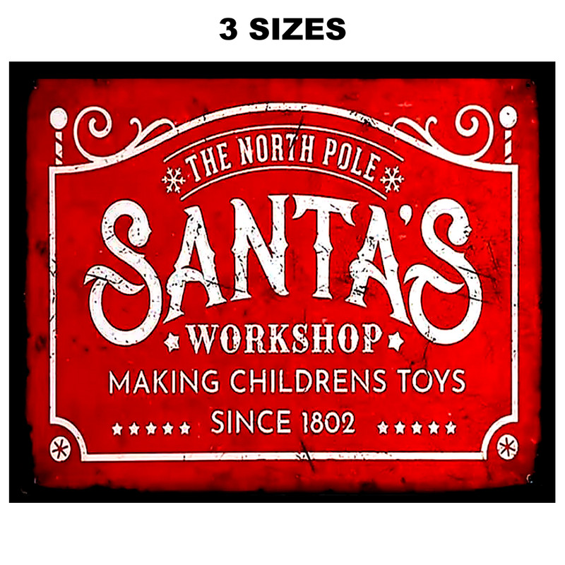 SANTA CLAUS SIGN 1950 VINTAGE REPLICA CHRISTMAS POSTER STICKER SANTA’S WORKSHOP