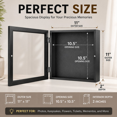 11x11 Shadow Box Frame Display Case 2-inch for Collages Mementos Collections gallery