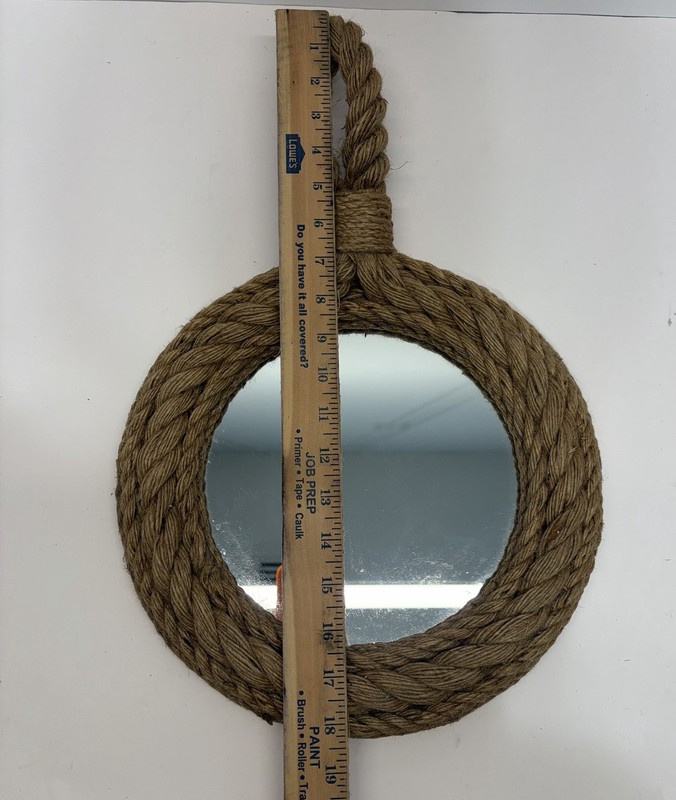 Round Rope Framed Nautical Accent Mirror, Wall Mounted, 11 in Brown Decor gallery