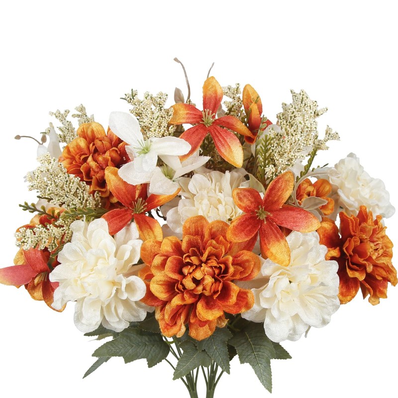2 Pcs Fall Flowers Artificial for Decoration Fake Marigold Orange Autumn Cent…