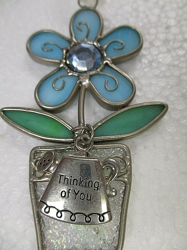 Ganz Stained Glass Suncatcher Flower Pot with metal Charm ~ Thinking of you(F12)
