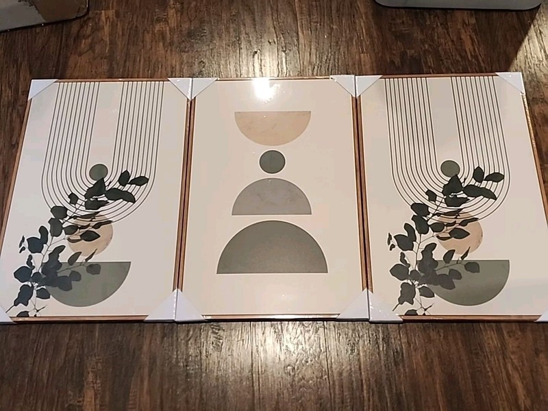 12 X 16 Colorful Cavas Print Oak Color Framed Ready To Hang Set Of 3 Total Pictu