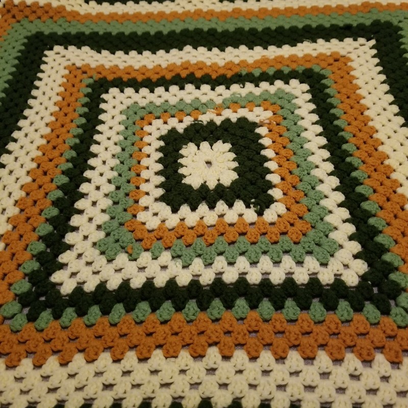 Vintage Hand Made Crochet Granny Throw Blanket Afghan Multi-Color 44in x 44in