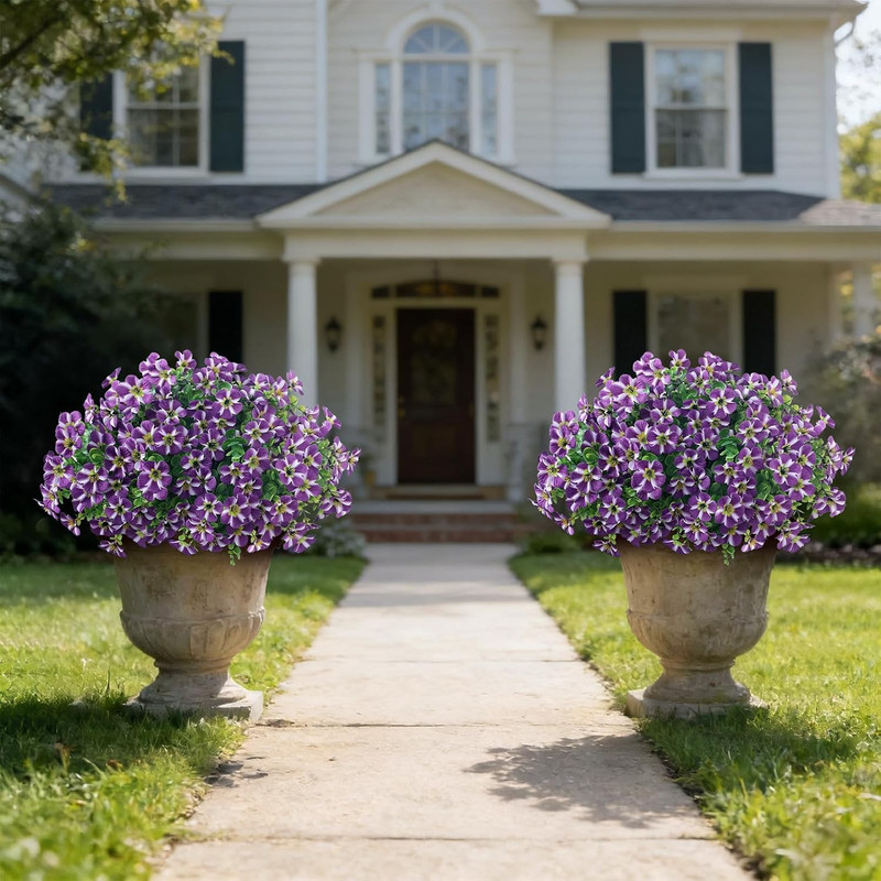 2 Set of Artificial Morning Glory & Eucalyptus Topiary Trees - Faux Silk Flower gallery