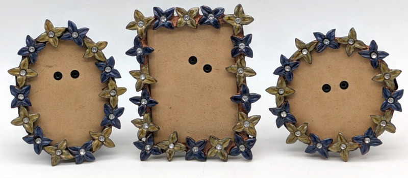 3 Pier 1 Imports Jeweled Enamel Metal Picture Frames Flowers Blue Green Copper gallery