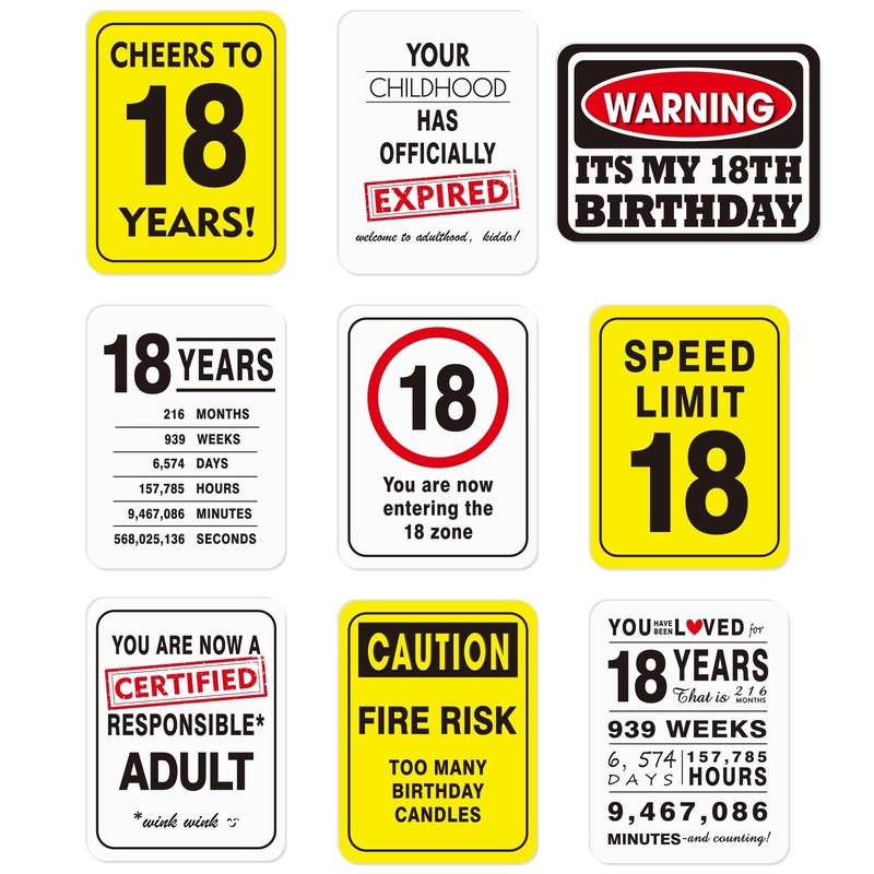 18th Party Decorations – 9PCS Wall Signs Funny Tags for Teenagers 18 Years Ol…
